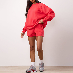 Conjunto Deportivo Informal para Mujer, Sudadera y Pantalones Cortos Extra Grandes, Fabricante OEM, Impresión de Logotipo Personalizado - Product Image 3