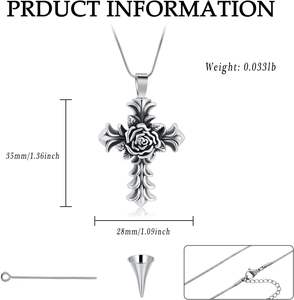 Collar con colgante de urna de cremación con forma de rosa de acero inoxidable moderno, Cruz conmemorativa de tamaño personalizado para cenizas, joyería personalizada - Product Image 2