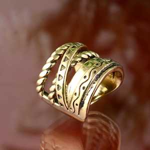 Bague de luxe en laiton, style bohème tribal pour femme, finition laiton antique, ethnique, large, multicouche, vente en gros/OEM/ODM - Product Image 1