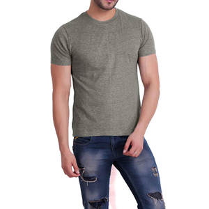 T-shirt en coton gris pour homme, coupe ajustée, manches courtes, col rond, couleur unie, tricoté en jersey, respirant, longueur standard, décontracté - Product Image 1