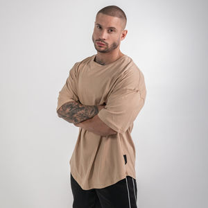 เสื้อยืดผ้าฝ้ายวินเทจสำหรับผู้ชายทรงหลวมแขนสั้นลำลองสีพื้น - Product Image 4