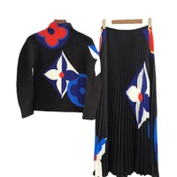 Ensemble fournisseur de vêtements jupe longue plissée Ensemble 2 pièces chemise plissée Miyake d'été et jupe plissée imprimée pour femmes