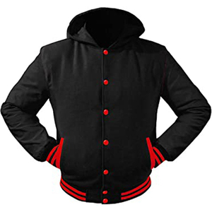Chaqueta universitaria de béisbol para hombre Chaqueta universitaria roja y negra para hombre Chaqueta de béisbol universitaria con capucha - Product Image 6