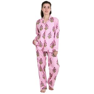 Luxurious Spring Loungewear Set Soft Pyjama-Set Comprising Pure Cotton Panama Nightdress Hand-Printed with Comfortable Fit - Product Image 3