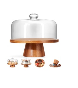 Elegante Soporte redondo de madera para pasteles con base resistente y tonos de madera natural para encantadoras exhibiciones de postres caseros - Product Image 1