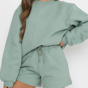 Conjunto de Ropa de Salón de Dos Piezas para Mujer, Personalizado OEM, Talla Grande, Transpirable, Ecológico, Sudadera y Pantalones Cortos Casuales - Product Image 3