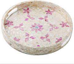 Plateau décoratif en nacre fabriqué à la main pour le service de thé de table à manger et l'affichage de salon et la forme ronde et l'aspect supérieur - Product Image 3