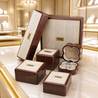 Coffret à bijoux en bois imitation travertin pour boutique de bijoux, présentoir de vente au détail, boîtes cadeaux avec doublure en velours, boîte à bague trèfle
