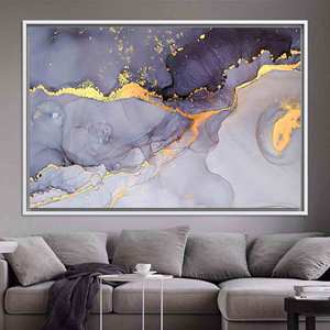 Toile d'art élégante en marbre violet et doré : impression décorative abstraite, toile encadrée blanche - Product Image 1