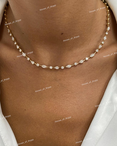 Collar de Diamantes de Moissanita Plateada, Diseño de Estación con Corte Marquesa y Redondo, Engaste de Puntas, Elegante y Lujoso, para Uso Diario, para Mujer - Product Image 2
