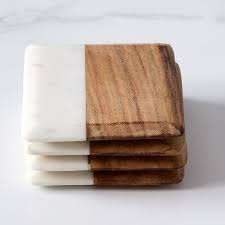 ชุดที่รองแก้วไม้หินอ่อนสำหรับชาและกาแฟเครื่องดื่มที่รองแก้วลายหินอ่อนวอลนัทสำหรับบาร์บ้าน - Product Image 6