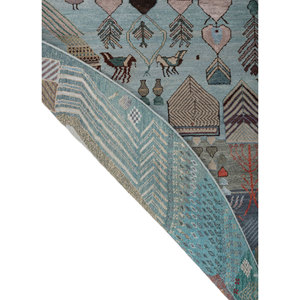 Tapis Manchaha en laine et soie de bambou noués à la main, 10 mm, rectangulaires, motif abstrait patchwork, technique artisanale pour la maison et les couloirs - Les-2801 - Product Image 5