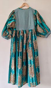 Robe midi d'été décontractée à imprimé bloc, col profond, plus proche des cordes, silhouette ample, mini robe à rayures de tigre naturel - Product Image 6