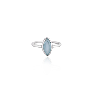 Bague de fiançailles classique en argent sterling 925 avec pierre précieuse en calcédoine aqua taillée, bijoux fins, cadeau pour les fêtes - Product Image 1