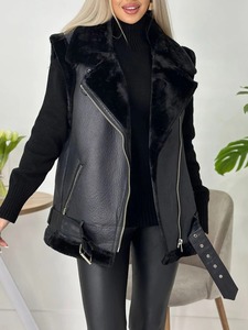 Veste en cuir véritable pour femme en gros, col en fourrure, vestes tendance pour femmes, conception OEM avec fermeture éclair, veste en peau de mouton à taille cintrée - Product Image 6