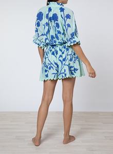 Robe courte en mousseline de soie à imprimé floral avec manches à volants et taille élastique, style bohème ample, automne, du Rajasthan - Product Image 2