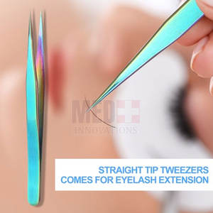 Pince à épiler d'extension de cils en acier inoxydable de marque privée avec logo personnalisé applicateur de cosmétiques fournitures de beauté pointues modèle personnalisé - Product Image 6