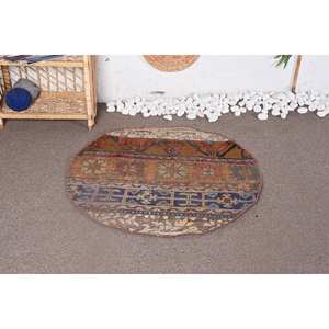 Tapis Patchwork en Laine Marron Chic Boho Fait Main 3ft X 3ft Large Surface Polyester Latex Support pour Entrée Couloir Rectangulaire Peluche - Product Image 1