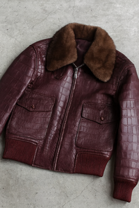 Chaqueta de Cuero de Alta Calidad para Hombre, Estilo Bomber, Cuello Alto, Personalizada, de Cuero Genuino Repujado Color Borgoña, Vintage, Impermeable, OEM - Product Image 4