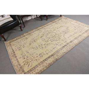 <b>Vintage</b> Turkish Wool <b>Rug</b> Classic Beige Brown Handmade 5 X 8.5ft Area <b>Rug</b> Latex Backing Patchwork Pattern for Bedroom Hallway - Product Image 3