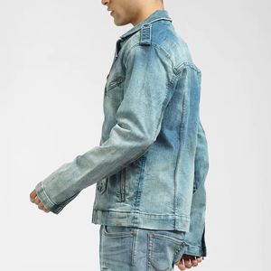 Chaqueta vaquera con bolsillo y cremallera para hombre, chaqueta vaquera hecha de algodón de tela, ropa de calle, chaqueta vaquera para hombre - Product Image 3