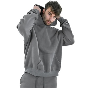 เสื้อฮู้ดดี้ผู้ชายสีดำทรงโอเวอร์ไซส์ ผ้าฝ้ายฟลีซ สวมใส่สบาย สีพื้น ทรงปกติ เหมาะสำหรับใส่ในฤดูใบไม้ร่วง - Product Image 4