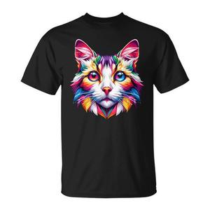 T-shirt con gatto arcobaleno vivace per gli amanti dei gatti, design per gli appassionati di gattini - Product Image 1