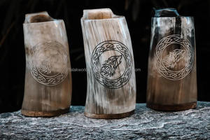 แก้วมักลายควายธรรมชาติขัดเงาเหมาะสำหรับใส่อาหารปลอดภัยถ้วยดื่มแบบไวกิ้งของแท้สำหรับงานแต่งงานตกแต่งสไตล์ทางศาสนา fwe - Product Image 4