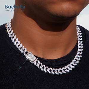 Venta caliente de alta calidad 925 Plata 14K chapado en oro blanco 12mm letra inicial Iced Prong collar de cadena cubana para hombres Moissanite - Product Image 1