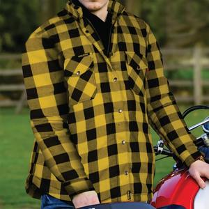 Mens Womens Custom Adventure Riding CE Certified <b>Flame</b>-Retardant Armored Biker <b>Shirt</b> Yellow Black Cafe Racer Flannel Aramid - Product Image 3