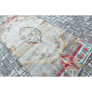 Vintage Area Rug 3.9x8.2 ft, Turkish <b>Red</b> Plants & trees <b>Wool</b> Rug - Product Image 4