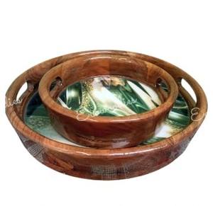 Plateau de service rond en bambou fait à la main avec poignée pour service de thé et café au restaurant - Product Image 6