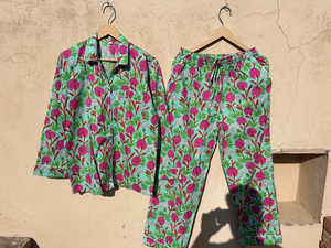Pyjama indien imprimé main bloc Floral pur coton pyjama ensemble indien vêtements de nuit en coton - Product Image 3