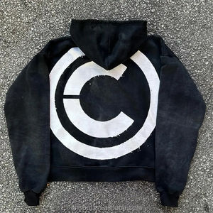 Sweat à capuche vintage personnalisé zippé délavé à l'acide pour hommes 100% coton surdimensionné patch de broderie bouffée tissu éponge épais en gros - Product Image 2