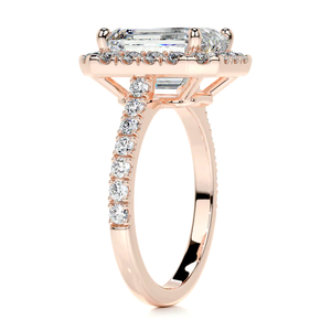 Bague de fiançailles halo en diamant de laboratoire taille émeraude de 1,59 ct, pierres latérales de 0,38 ct, or rose 14 carats, clarté VS, certifiée IGI, style bohème - Product Image 2