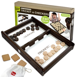 Tricket & checker 2-in-1เกมกระดานโต๊ะทำจากไม้ลูกซนอย่างรวดเร็ว & หมากฮอสย้อนกลับได้สำหรับครอบครัวสนุกสำหรับเด็กและผู้ใหญ่ - Product Image 1