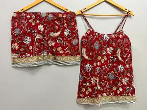 ชุดเสื้อผ้าใส่อยู่บ้านสำหรับผู้หญิงใส่ในฤดูร้อนกางเกงขาสั้นพิมพ์ลายบล็อกผ้าฝ้ายพร้อมคอตักเสื้อตัวบนชุดคลุมชายหาดคอลเลกชันสไตล์ตุ๊กตาเด็กทารก - Product Image 6