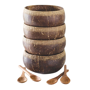 ชุดชามและช้อนกะลามะพร้าว 4 ชิ้นแฮนด์เมดคุณภาพสูงผลิตในเวียดนาม / ชามกะลามะพร้าวเป็นมิตรกับสิ่งแวดล้อมตามธรรมชาตินํามาใช้ใหม่ได้ - Product Image 1