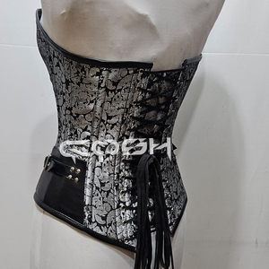 คอร์เซ็ทผ้าไหมลายดอกไม้สีเงินแบบโอเวอร์บัสต์ พร้อมสายหนังด้านข้าง สไตล์เซ็กซี่แบบโกธิค สตีมพังก์ จากผู้จำหน่ายคอร์เซ็ท - Product Image 6