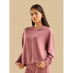 110 Apparel Textured Hooded Sweatshirt Polyester Blend Casual Pullover <b>Hoodie</b> Long Sleeve Streetwear Anti-Wrinkle <b>Women</b> Winter - Product Image 3