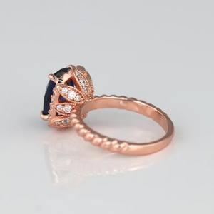 แหวนเพชรสีฟ้าประดับอัญมณีแซฟไฟร์สีฟ้า14K สีโรสโกลด์แหวนหมั้นเพชรพร้อมหินวันเกิด September - Product Image 4