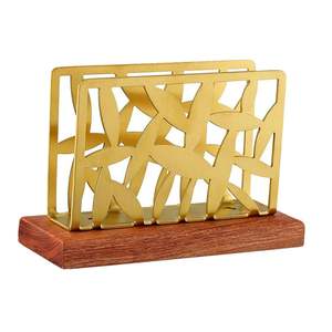 Superior Quality Gold Metal <b>Napkin</b> Holder With Wooden Base Elegant Hollow Leaf Pattern Tissue <b>Dispenser</b> For Table And Home Decor - Product Image 1