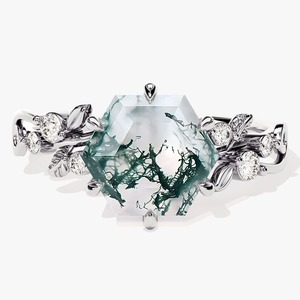 Anillo clásico de plata maciza 925, joyería para mujer, Plata de Ley 925, piedra preciosa de ágata musgo, estilo bohemio, anillo hecho a mano, regalo para mamá - Product Image 1