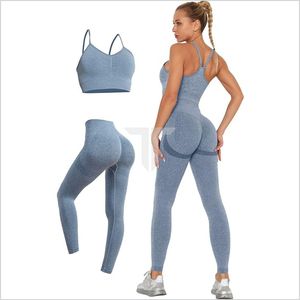 Conjunto de Yoga sostenible de 2 piezas para mujer, Sujetador deportivo acanalado transpirable, medias de secado rápido, decoración en forma de V, sólido para entrenamiento de Yoga - Product Image 4