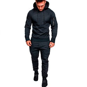 Vêtements de sport personnalisés OEM pour hommes Sweat à capuche d'entraînement à manches longues avec survêtement imprimé uni à taille élastique - Product Image 3