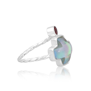 Sólido 14K oro amarillo y plata esterlina anillo granate Aurora ópalo cielo piedra preciosa Cruz anillo joyería proveedor - Product Image 4