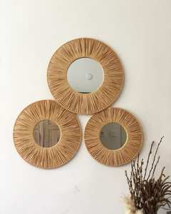 Miroir mural rond en rotin naturel fait à la main décor Boho pour salon cadeau de pendaison de crémaillère - Product Image 4