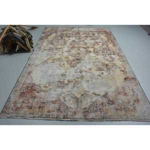 Vintage Rug, 6.2x9.3 ft Large Rug, <b>Brown</b> Polka dot <b>Wool</b> Turkish Rug - Product Image 1