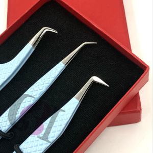 แหนบต่อขนตาสแตนเลส90องศาแบบบางใหม่เคลือบผงสีฟ้าท้องฟ้า - Product Image 1