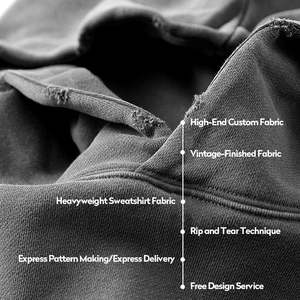 Personalizado en blanco para hombre de gran tamaño pesado 100% algodón ácido lavado pulóver sudadera negro Vintage sudaderas con capucha hombre - Product Image 3